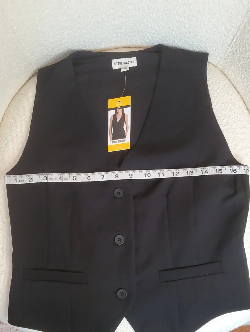 NWT Steve Madden Black Tailored Button-Front Vest Size Medium - Picture 5 of 6